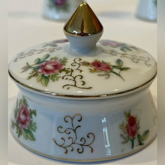 Irving Rice Other - Vintage Irice Japan Rose (Hand Painted) Porcelain Trinket Box with Gold Lid